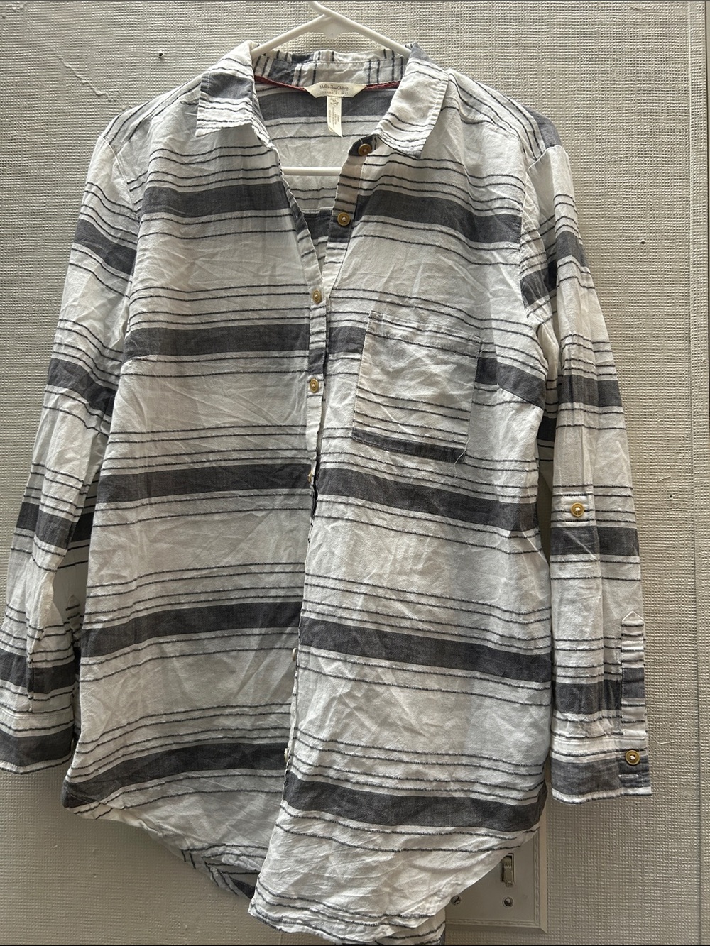 Matilda Jane White and Gray Striped Button-Up Shirt
